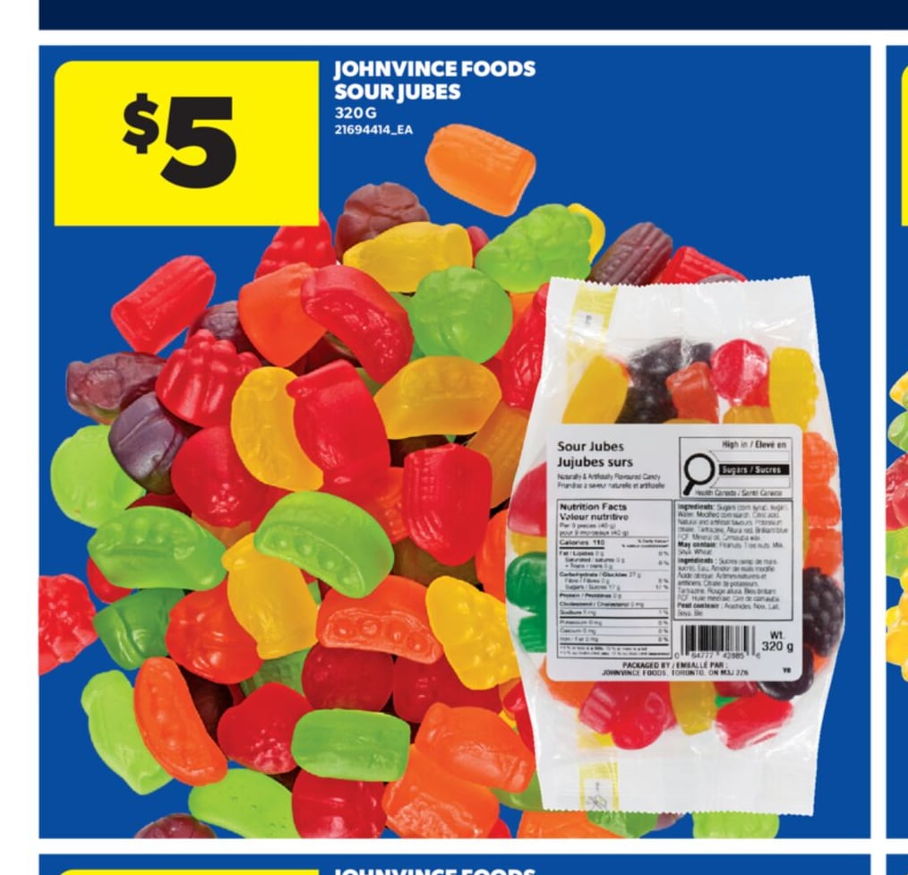 JOHNVINCE FOODS SOUR JUBES, 320 G
