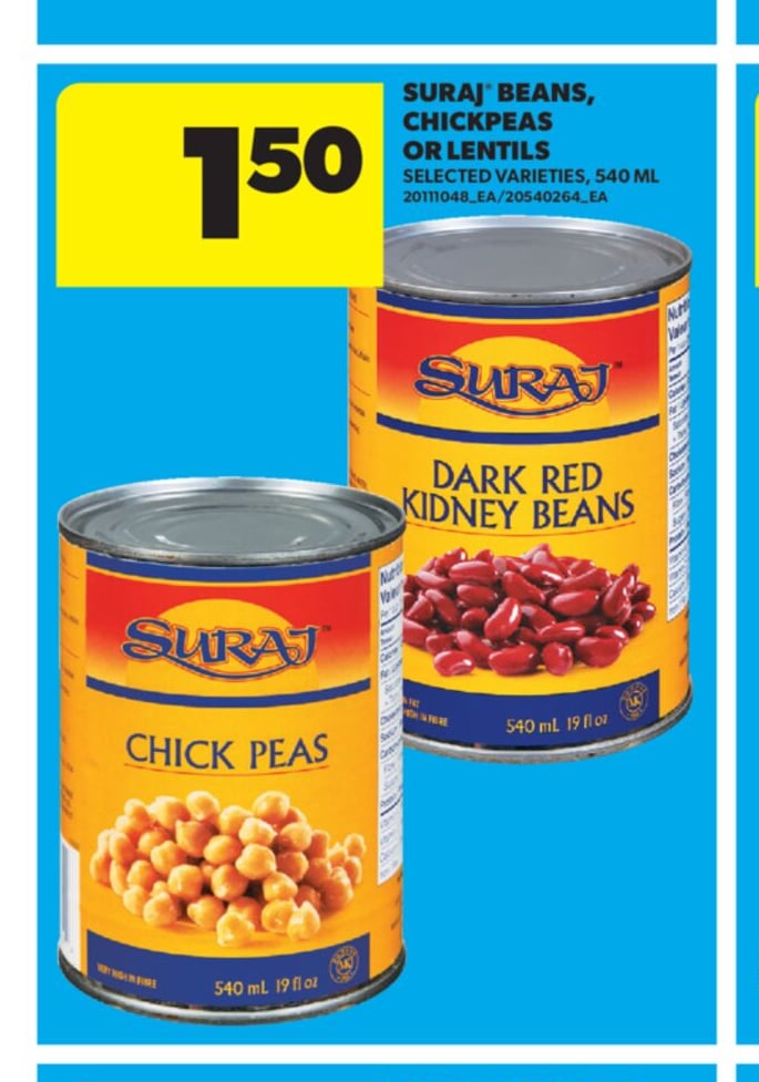 SURAJ BEANS, CHICKPEAS OR LENTILS, 540 ML