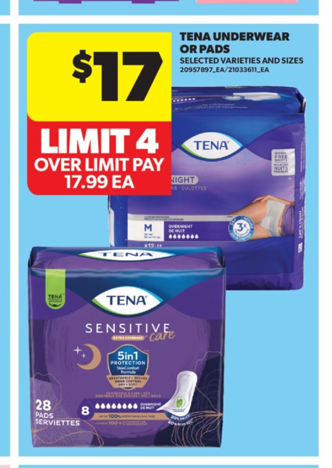 TENA UNDERWEAR OR PADS