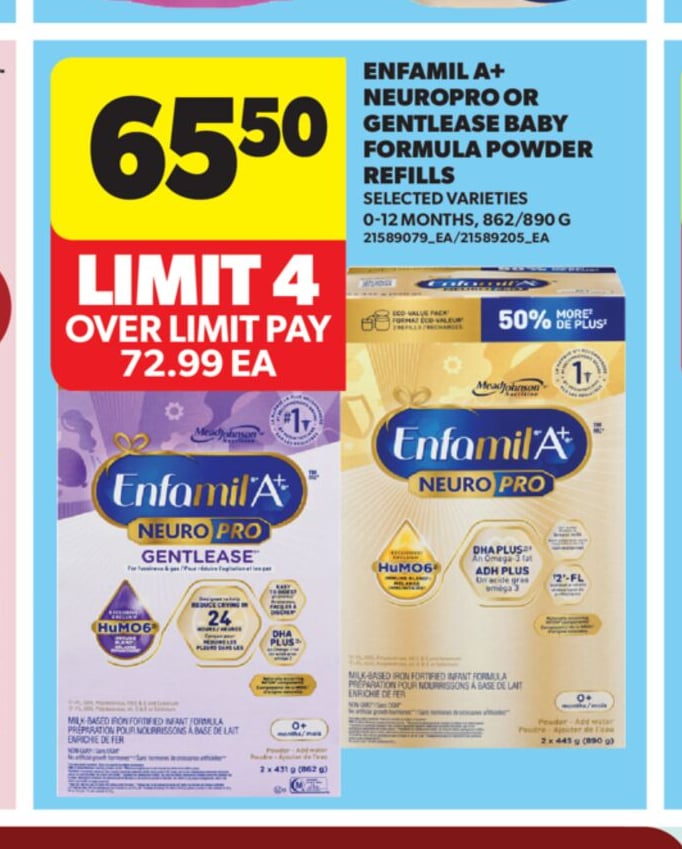 ENFAMIL A + NEUROPRO OR GENTLEASE BABY FORMULA POWDER REFILLS, 862/890 G