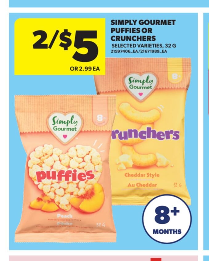 SIMPLY GOURMET PUFFIES OR CRUNCHERS, 32 G