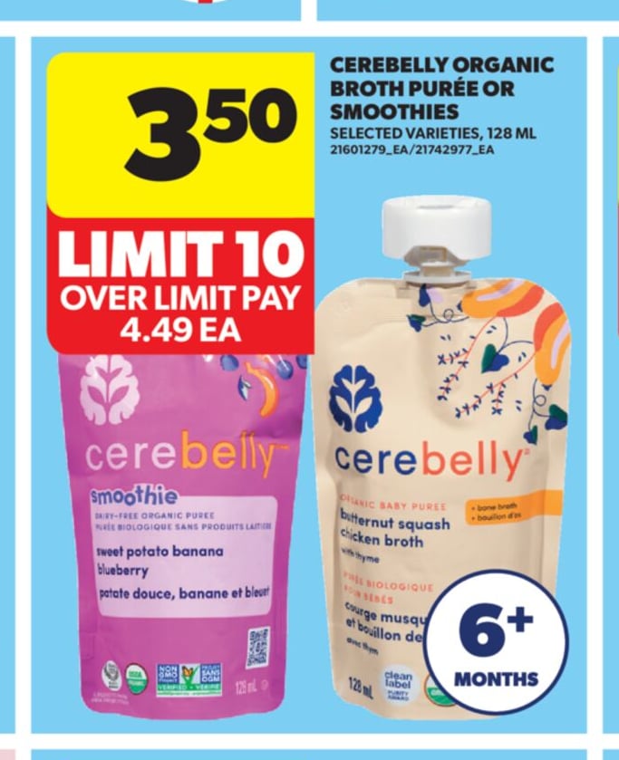 CEREBELLY ORGANIC BROTH PURÉE OR SMOOTHIES, 128 ML