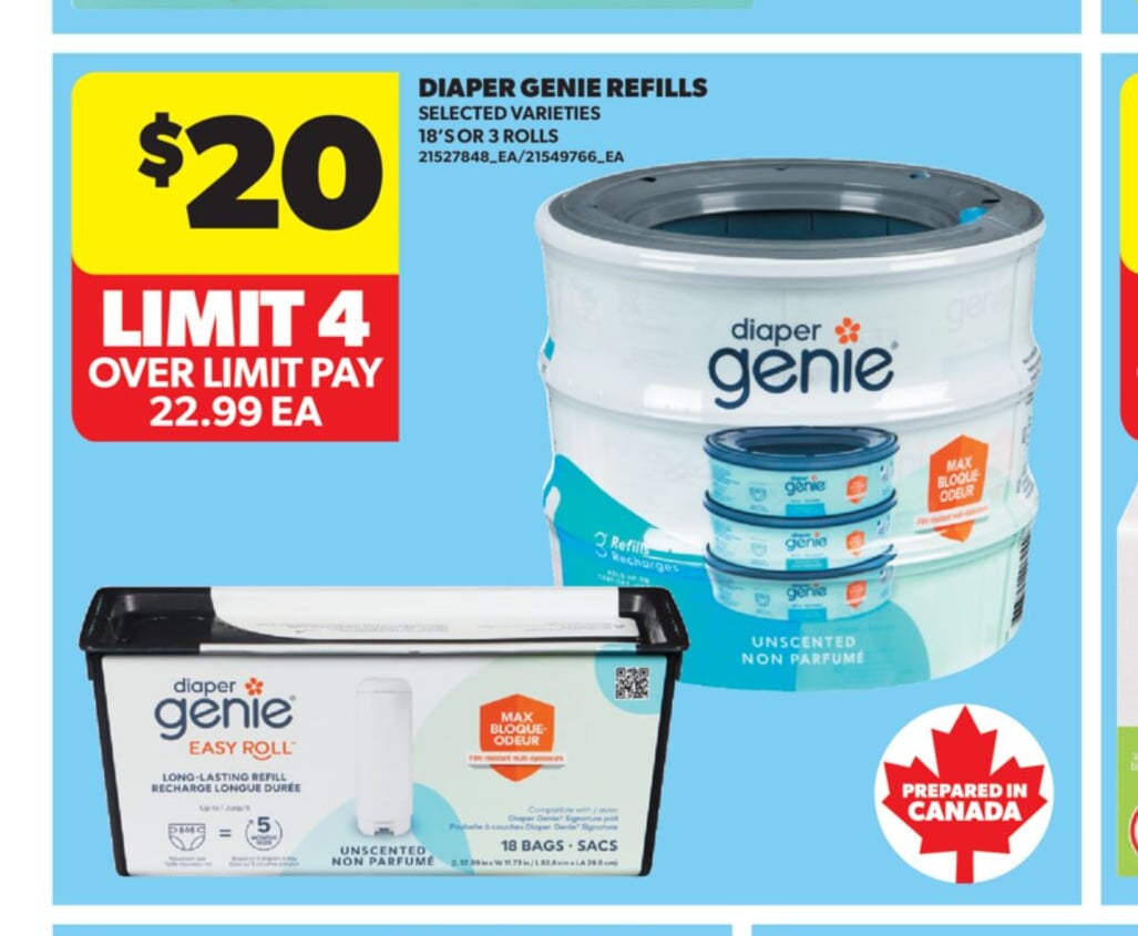 DIAPER GENIE REFILLS, 18'S OR 3 ROLLS