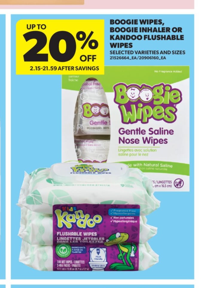 BOOGIE WIPES, BOOGIE INHALER OR KANDOO FLUSHABLE WIPES