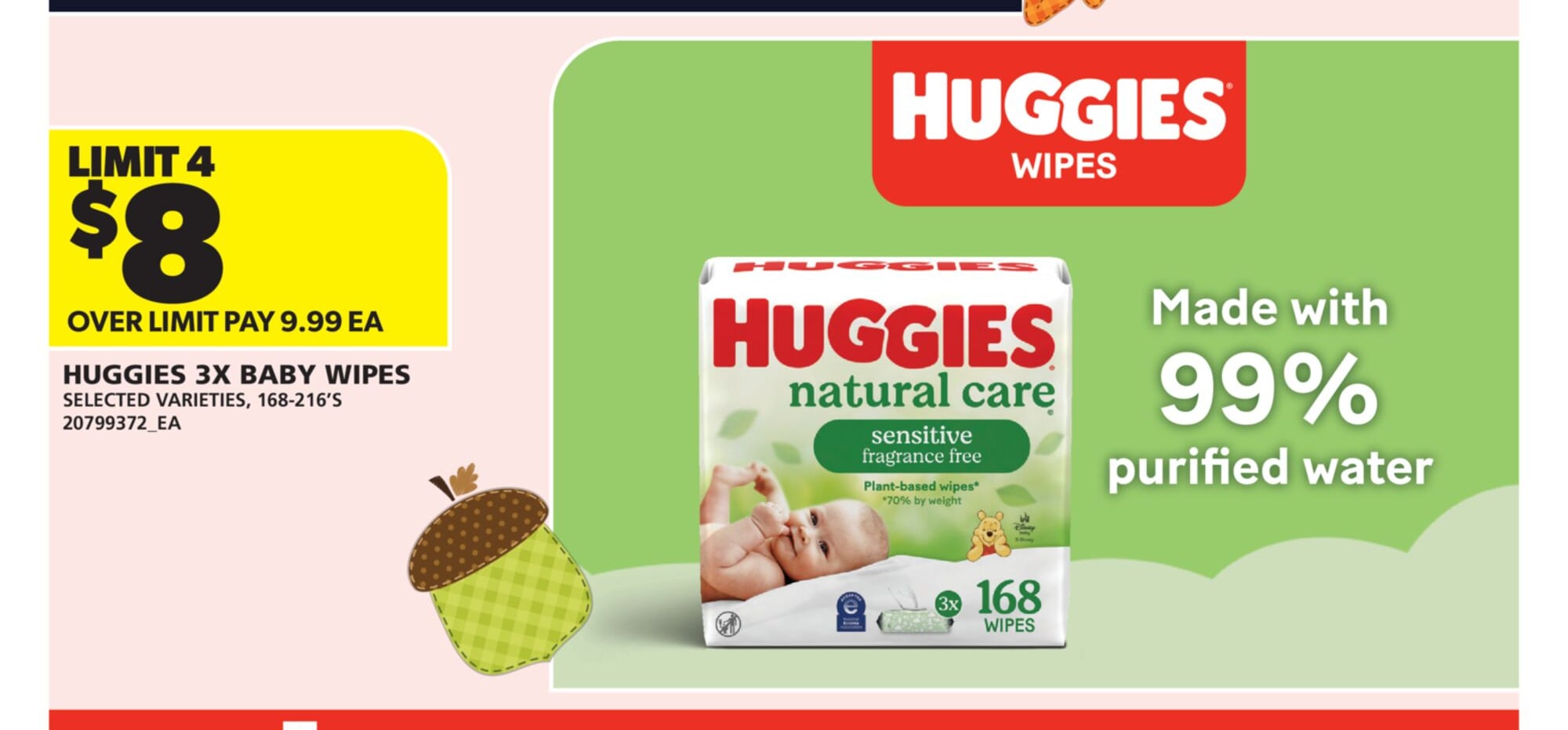 HUGGIES 3X BABY WIPES, 168-216'S
