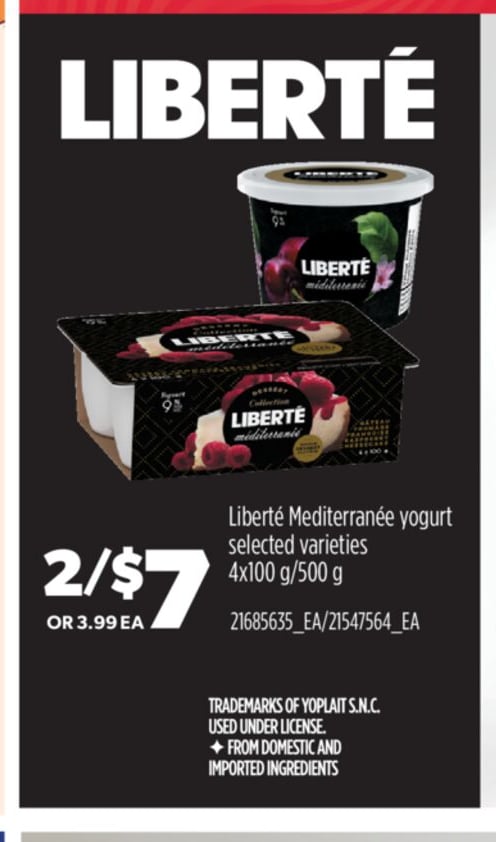 LIBERTÉ MÉDITERRANÉE YOGURT, 4X100 G/500 G