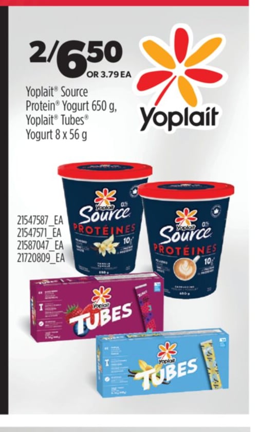 YOPLAIT® SOURCE PROTEIN® YOGURT, 650 G, YOPLAIT® TUBES® YOGURT, 8 X 56 G