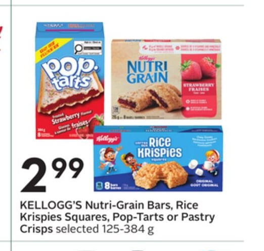Nutri-Grain Bars, Rice Krispies Squares or Pastry Crisps