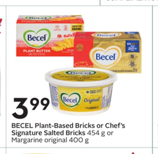 BECEL Plant-Based Bricks or Chef's Signature Salted Bricks 454 g or Margarine original 400 g