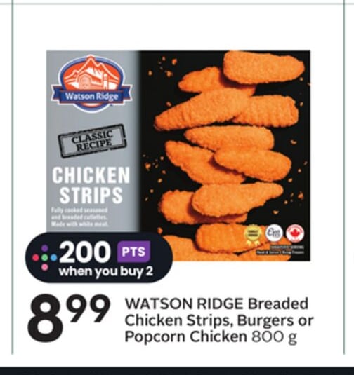 WATSON RIDGE Breaded Chicken Strips, Burgers or Popcorn Chicken 800 g