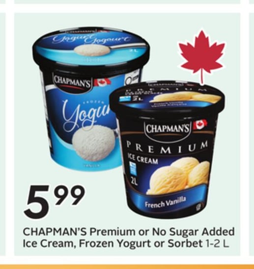 Premium or No Sugar Added Ice Cream, Frozen Yogurt or Sorbet