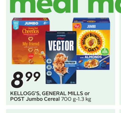 KELLOGG'S, GENERAL MILLS or POST Jumbo Cereal