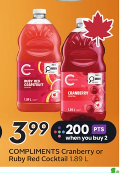 COMPLIMENTS Cranberry or Ruby Red Cocktail