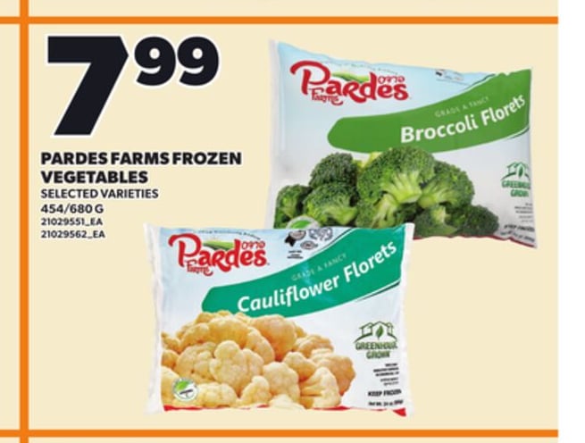 PARDES FARMS FROZEN VEGETABLES, 454/680 G