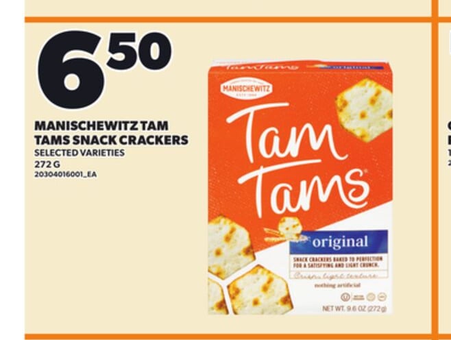 MANISCHEWITZ TAM TAMS SNACK CRACKERS, 272 G