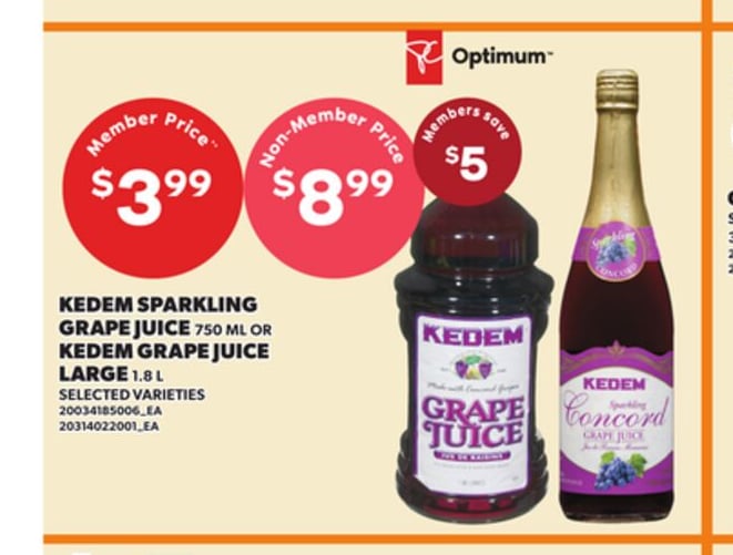 KEDEM SPARKLING GRAPE JUICE, 750 ML OR KEDEM GRAPE JUICE LARGE, 1.8 L