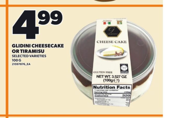 GLIDINI CHEESECAKE OR TIRAMISU, 100 G