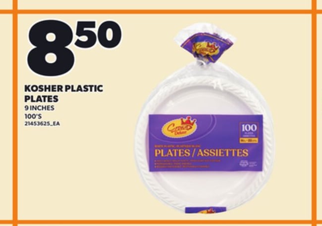 KOSHER PLASTIC PLATES, 9 INCHES, 100'S