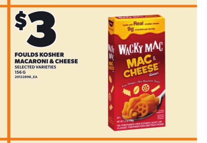 FOULDS KOSHER MACARONI & CHEESE, 156 G
