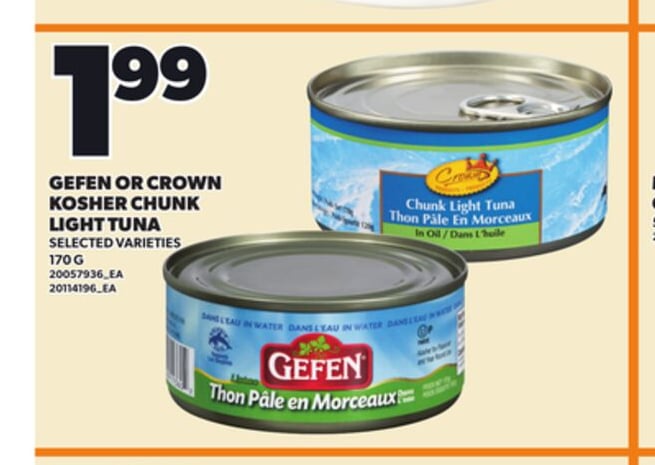 GEFEN OR CROWN KOSHER CHUNK LIGHT TUNA, 170 G