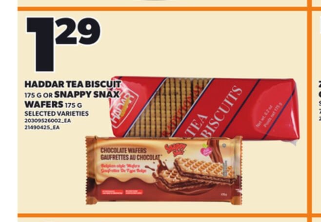 HADDAR TEA BISCUIT, 175 G OR SNAPPY SNAX WAFERS, 175 G