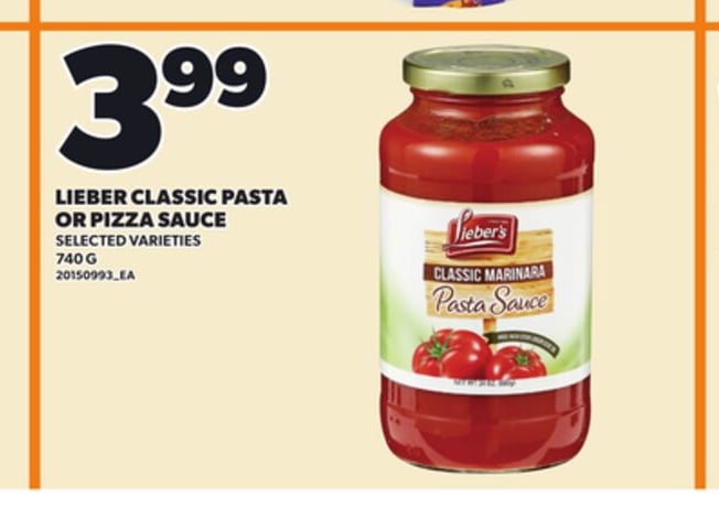 LIEBER CLASSIC PASTA OR PIZZA SAUCE, 740 G