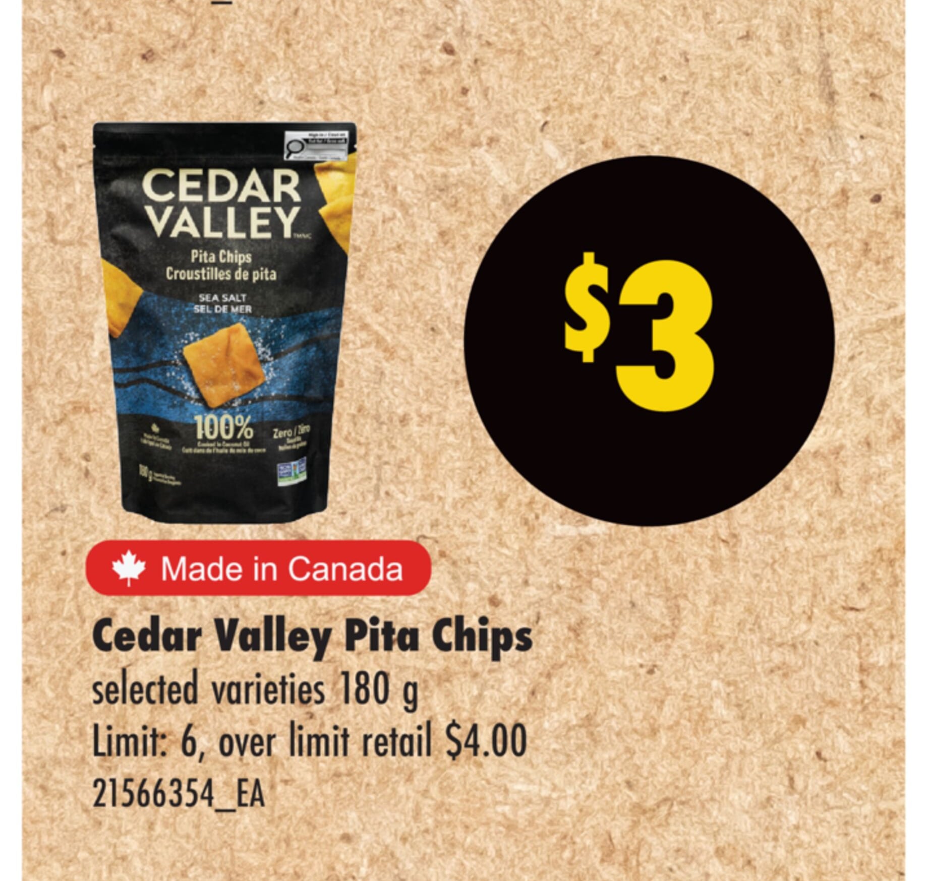 CEDAR VALLEY PITA CHIPS, 180 g
